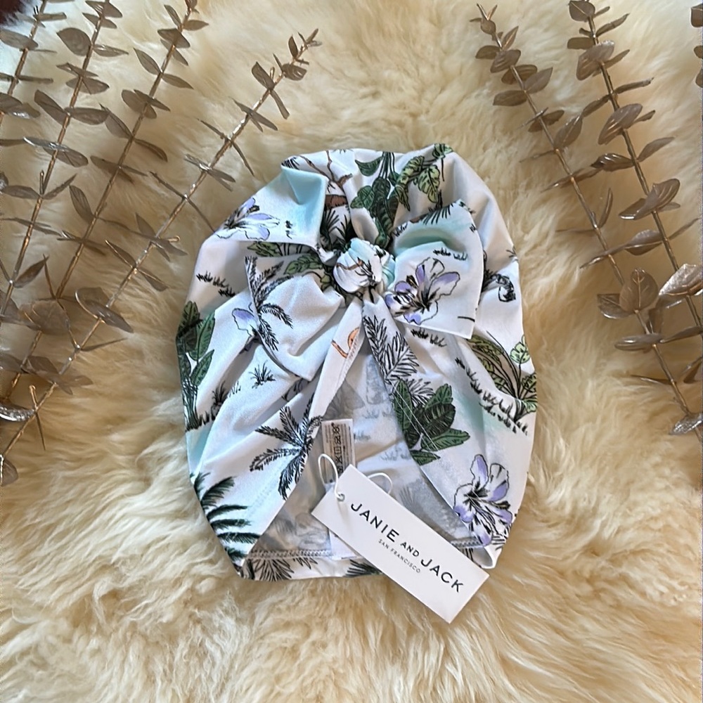 NWT Janie and Jack girls floral tropical flamingo palm print head wrap turban!